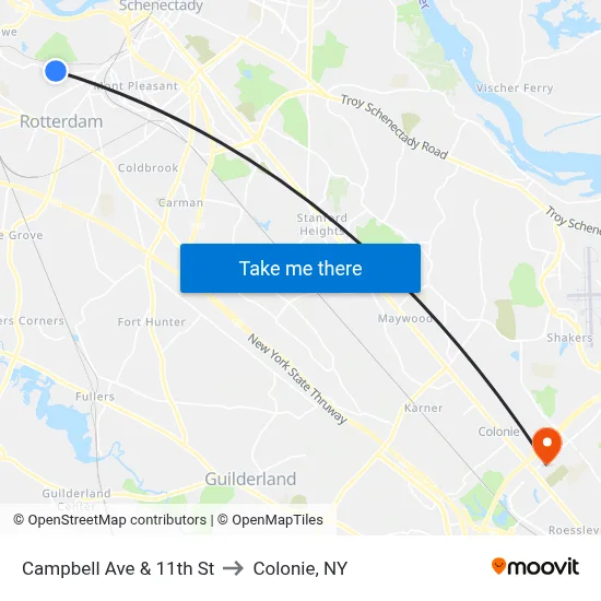 Campbell Ave & 11th St to Colonie, NY map