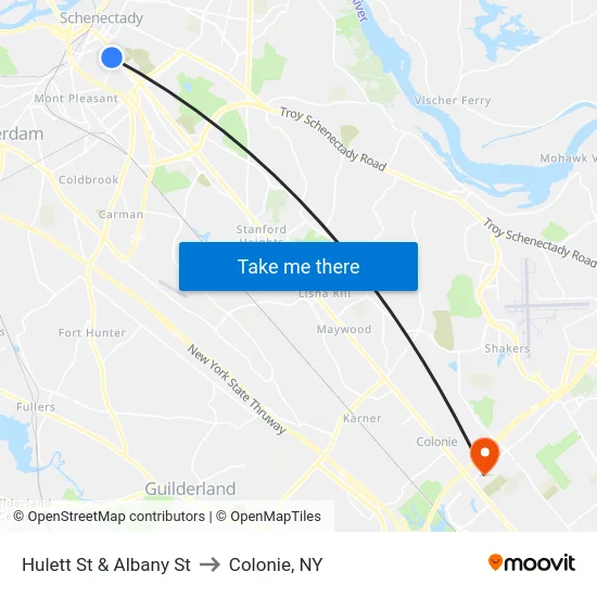 Hulett St & Albany St to Colonie, NY map