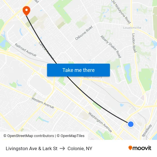 Livingston Ave & Lark St to Colonie, NY map