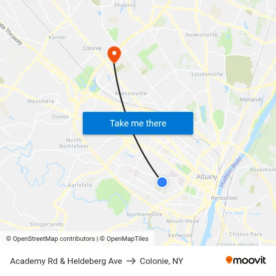 Academy Rd & Heldeberg Ave to Colonie, NY map