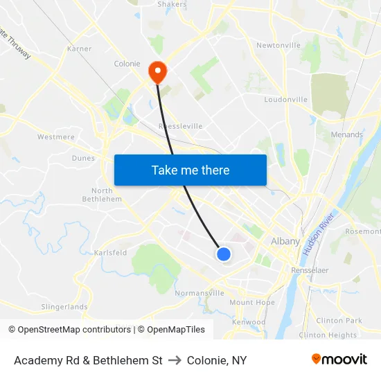 Academy Rd & Bethlehem St to Colonie, NY map