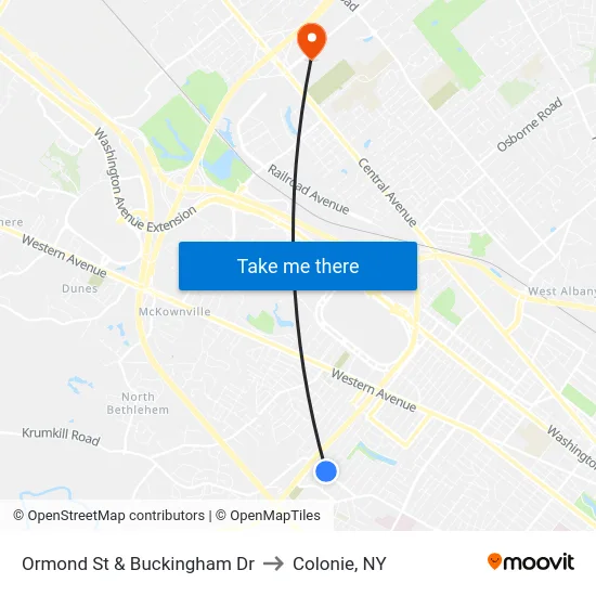 Ormond St & Buckingham Dr to Colonie, NY map