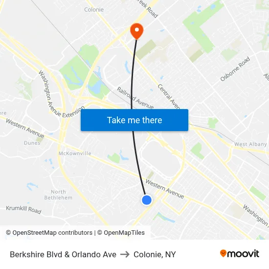 Berkshire Blvd & Orlando Ave to Colonie, NY map