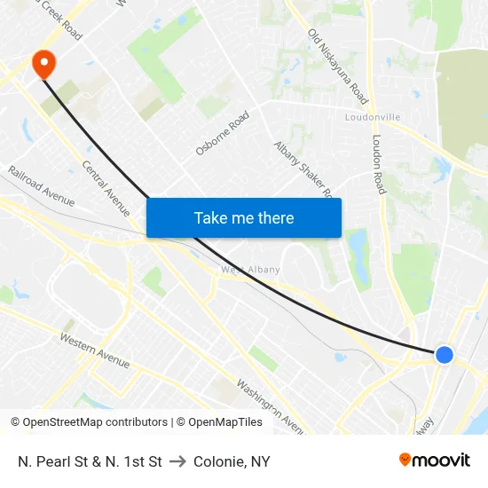 N. Pearl St & N. 1st St to Colonie, NY map