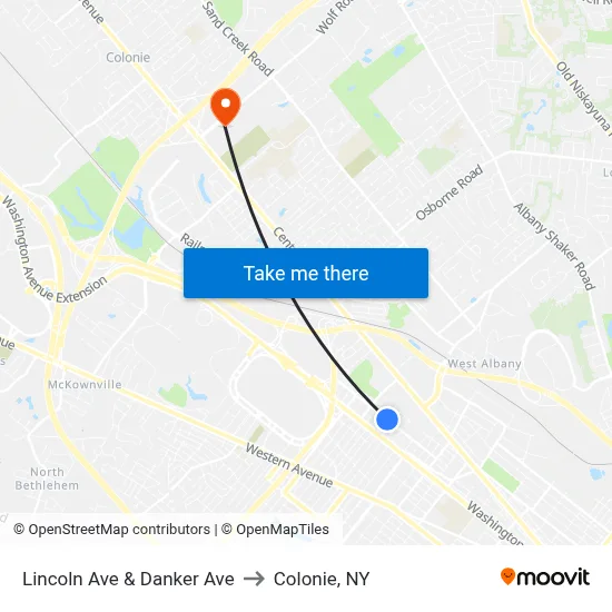 Lincoln Ave & Danker Ave to Colonie, NY map