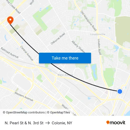 N. Pearl St & N. 3rd St to Colonie, NY map