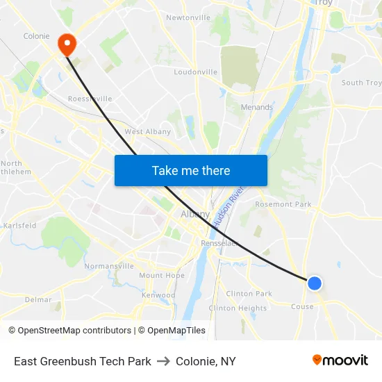 East Greenbush Tech Park to Colonie, NY map