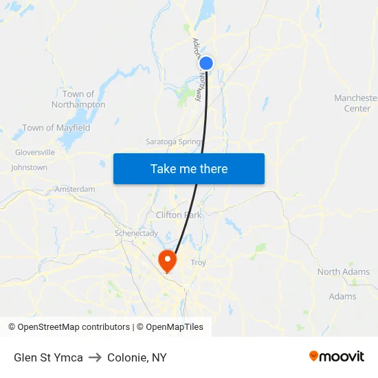 Glen St Ymca to Colonie, NY map
