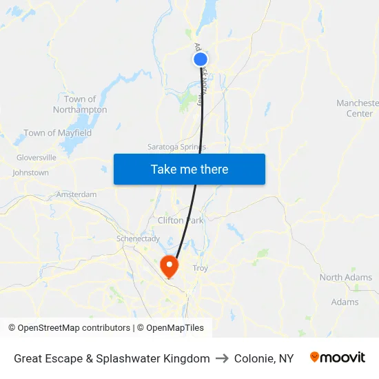 Great Escape & Splashwater Kingdom to Colonie, NY map