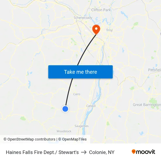 Haines Falls Fire Dept./ Stewart's to Colonie, NY map