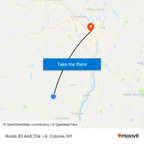 Route 83 And 23a to Colonie, NY map