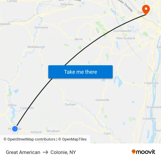 Great American to Colonie, NY map