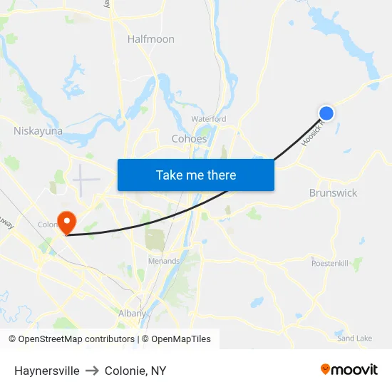 Haynersville to Colonie, NY map