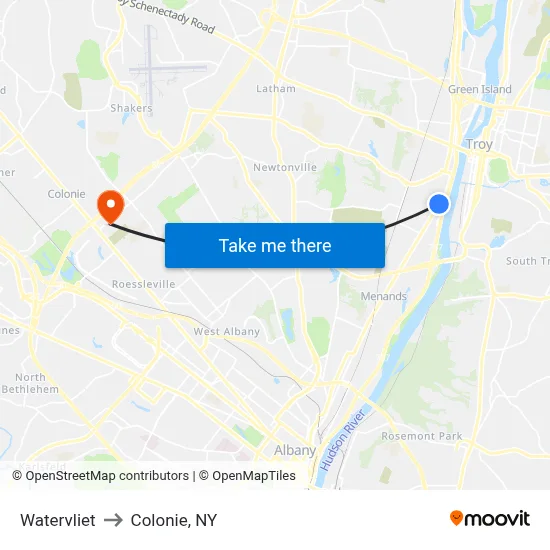 Watervliet to Colonie, NY map