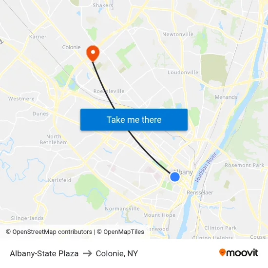 Albany-State Plaza to Colonie, NY map