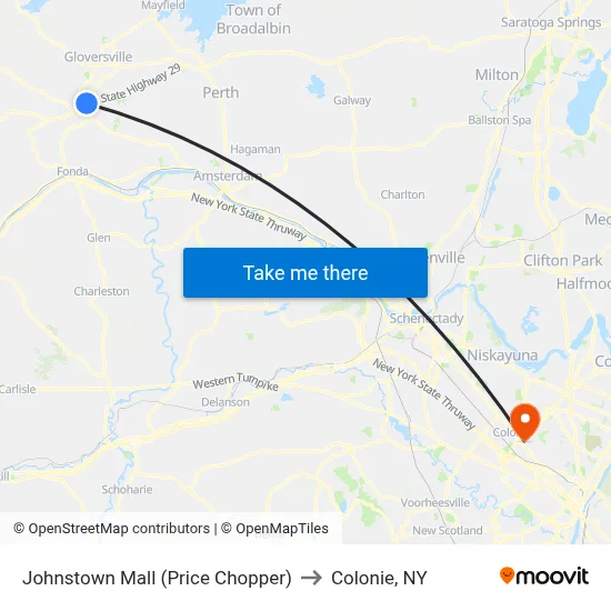 Johnstown Mall (Price Chopper) to Colonie, NY map