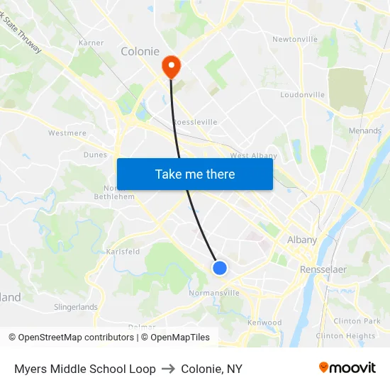 Myers Middle School Loop to Colonie, NY map