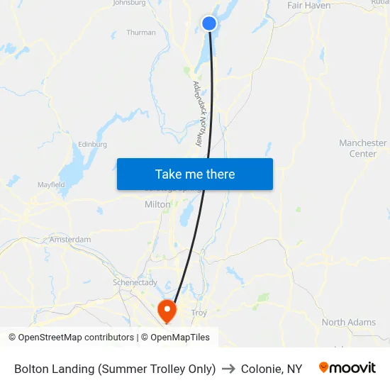 Bolton Landing (Summer Trolley Only) to Colonie, NY map