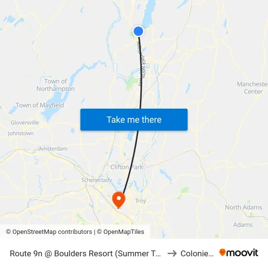 Route 9n @ Boulders Resort (Summer Trolley Only) to Colonie, NY map