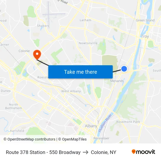 Route 378 Station - 550 Broadway to Colonie, NY map