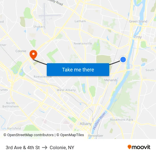 3rd Ave & 4th St to Colonie, NY map