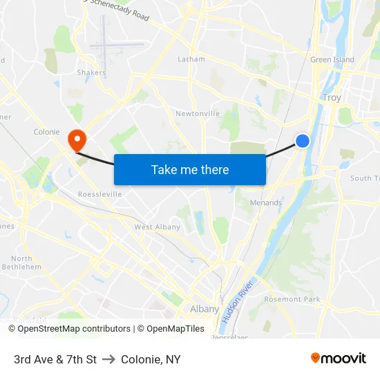 3rd Ave & 7th St to Colonie, NY map