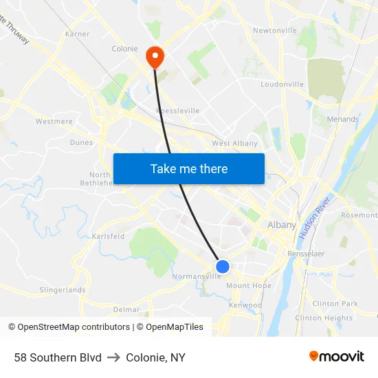 58 Southern Blvd to Colonie, NY map