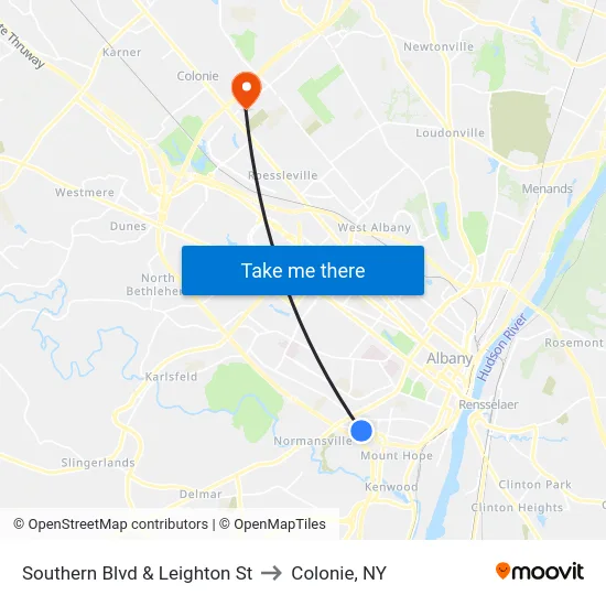 Southern Blvd & Leighton St to Colonie, NY map