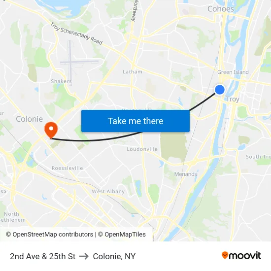 2nd Ave & 25th St to Colonie, NY map