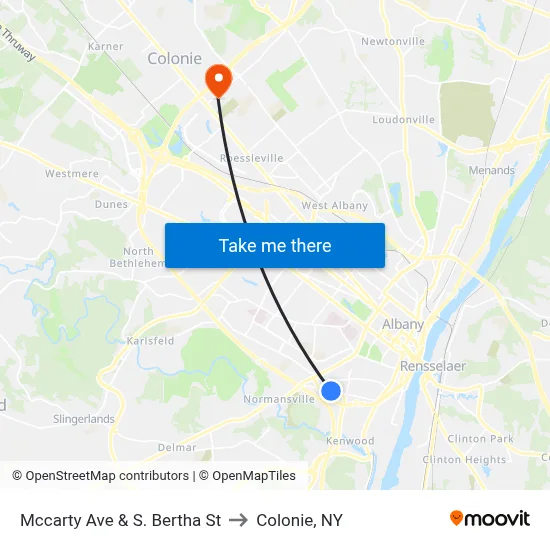 Mccarty Ave & S. Bertha St to Colonie, NY map