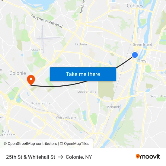 25th St & Whitehall St to Colonie, NY map