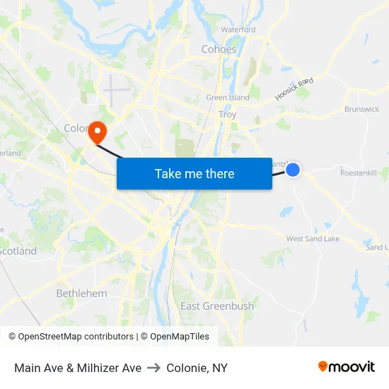 Main Ave & Milhizer Ave to Colonie, NY map