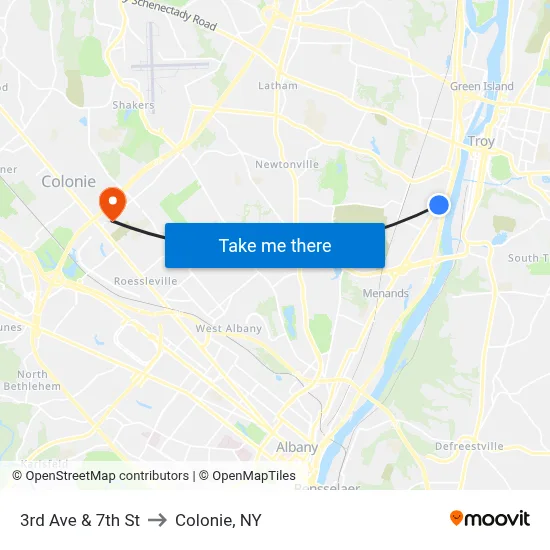 3rd Ave & 7th St to Colonie, NY map