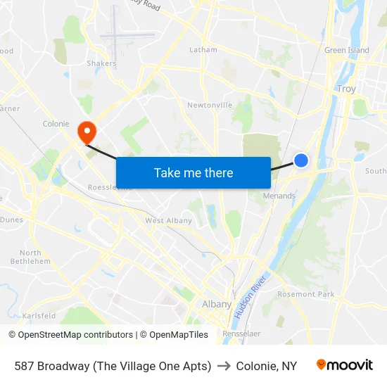 587 Broadway (The Village One Apts) to Colonie, NY map