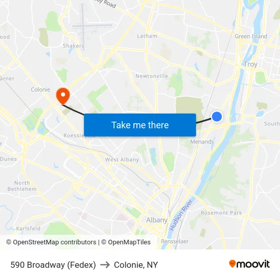 590 Broadway (Fedex) to Colonie, NY map