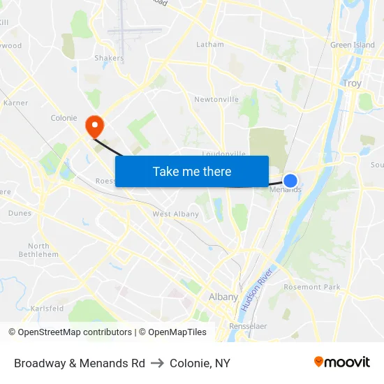 Broadway & Menands Rd to Colonie, NY map