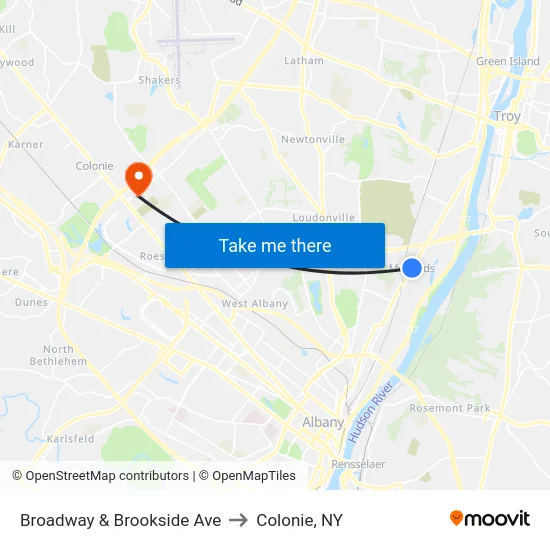 Broadway & Brookside Ave to Colonie, NY map