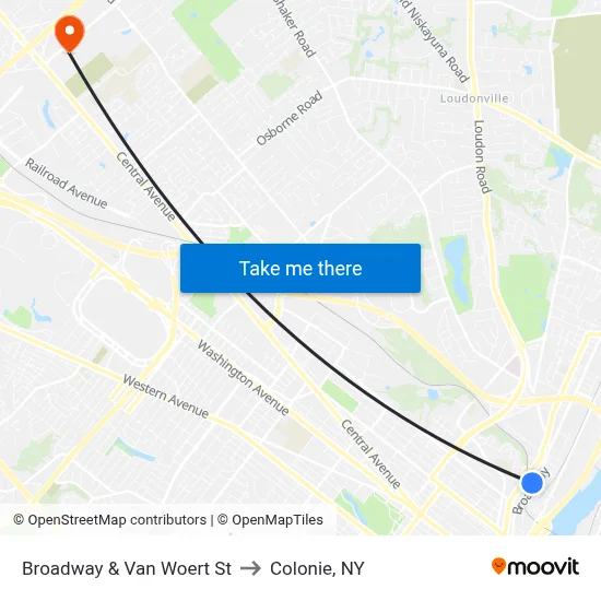 Broadway & Van Woert St to Colonie, NY map