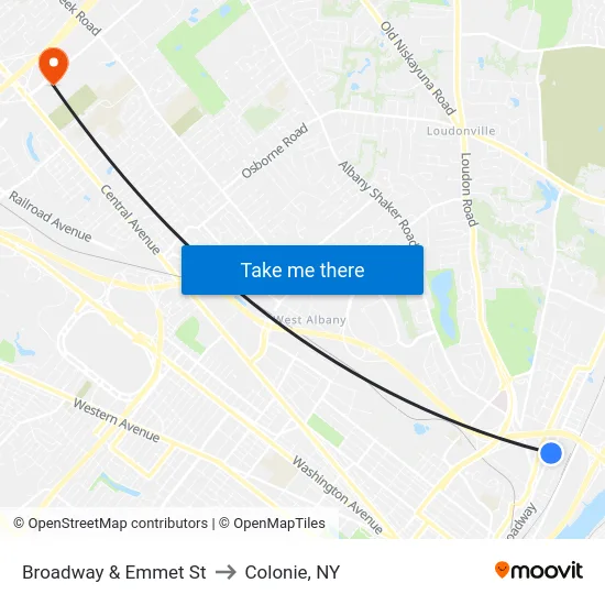 Broadway & Emmet St to Colonie, NY map