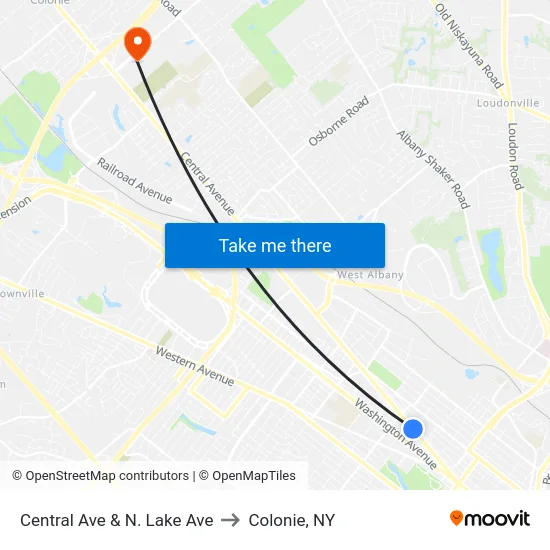 Central Ave & N. Lake Ave to Colonie, NY map
