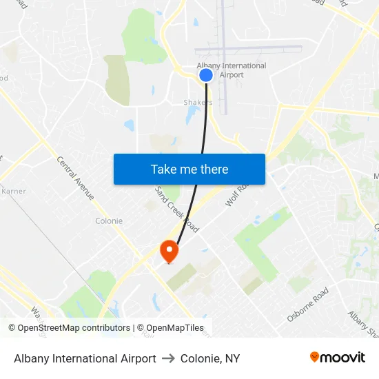 Albany International Airport to Colonie, NY map