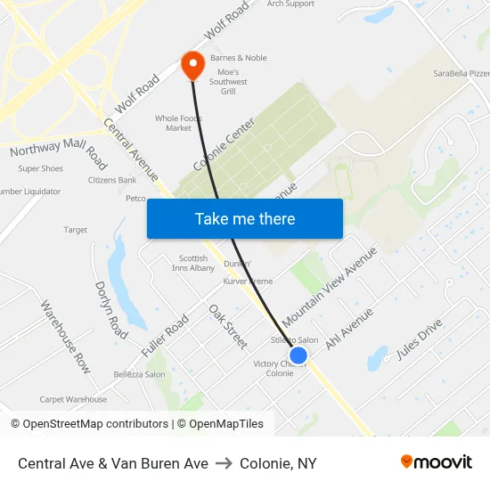 Central Ave & Van Buren Ave to Colonie, NY map