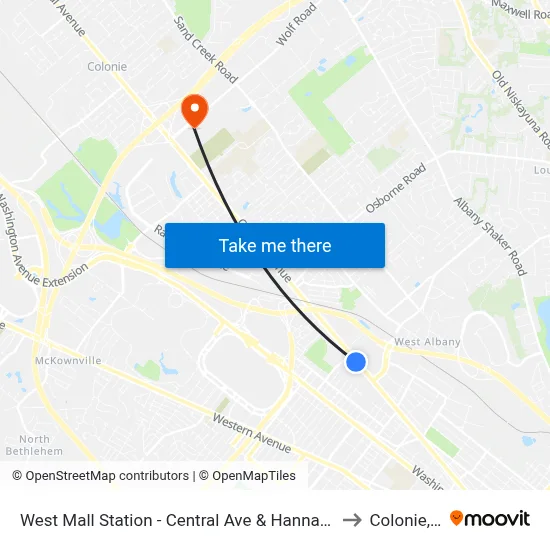 West Mall Station - Central Ave & Hannaford Plaza to Colonie, NY map