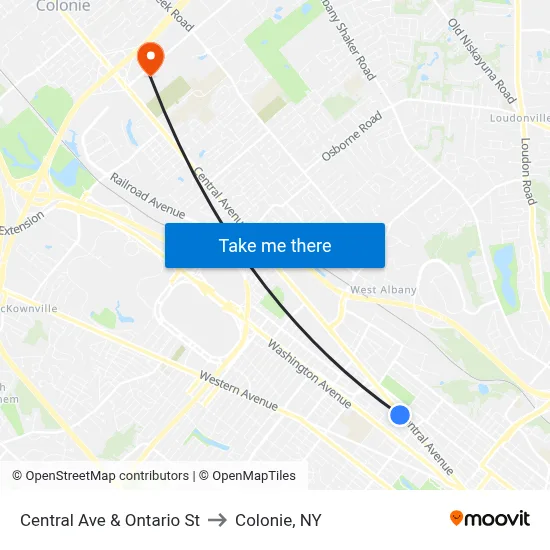 Central Ave & Ontario St to Colonie, NY map