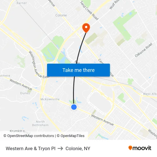 Western Ave & Tryon Pl to Colonie, NY map