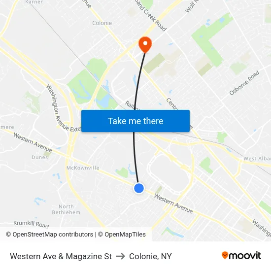 Western Ave & Magazine St to Colonie, NY map