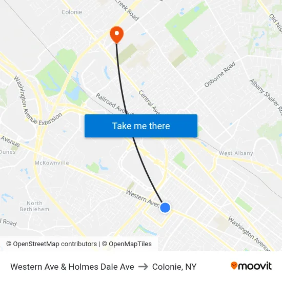 Western Ave & Holmes Dale Ave to Colonie, NY map