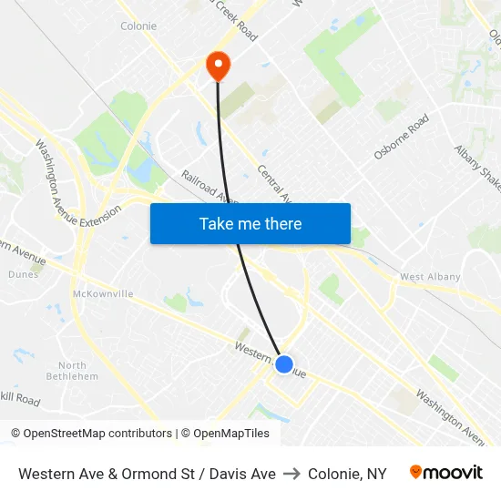 Western Ave & Ormond St / Davis Ave to Colonie, NY map