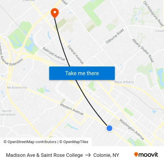 Madison Ave & Saint Rose College to Colonie, NY map
