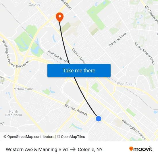 Western Ave & Manning Blvd to Colonie, NY map